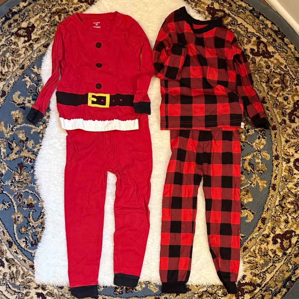 Red Santa and Plaid Pajama Set size 3t